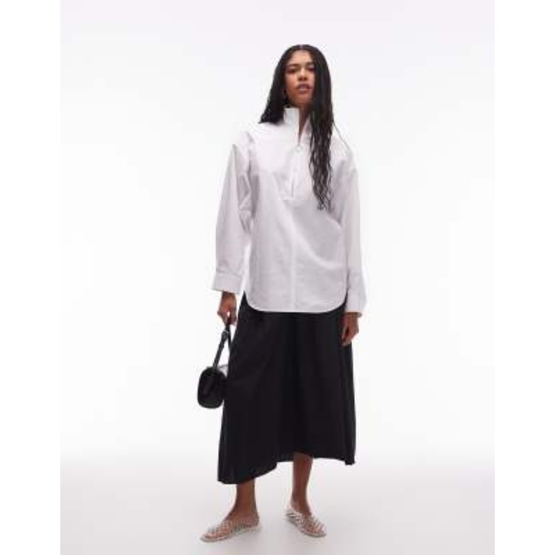 ARKET oversized high collar shirt with minimal zip front in white
