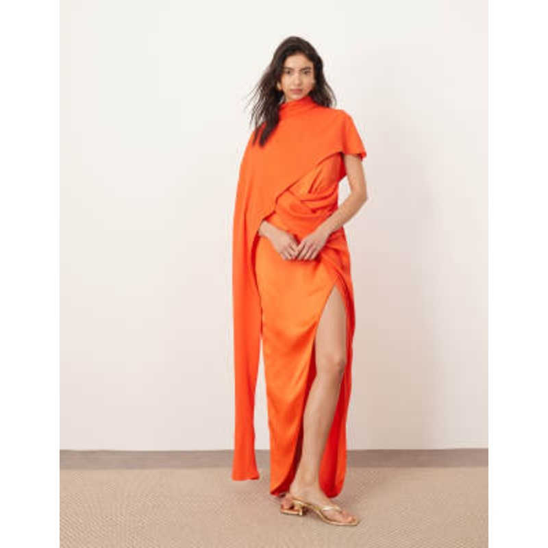 ARRANGE asymmetric caped maxi dress in red