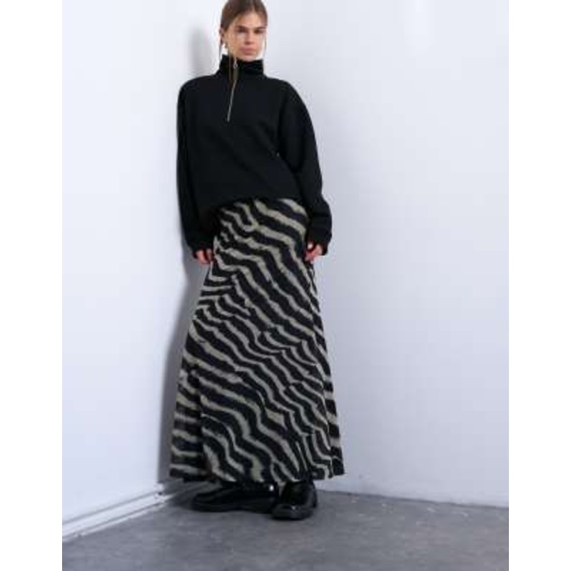 Topshop mesh zebra print maxi skirt in multi