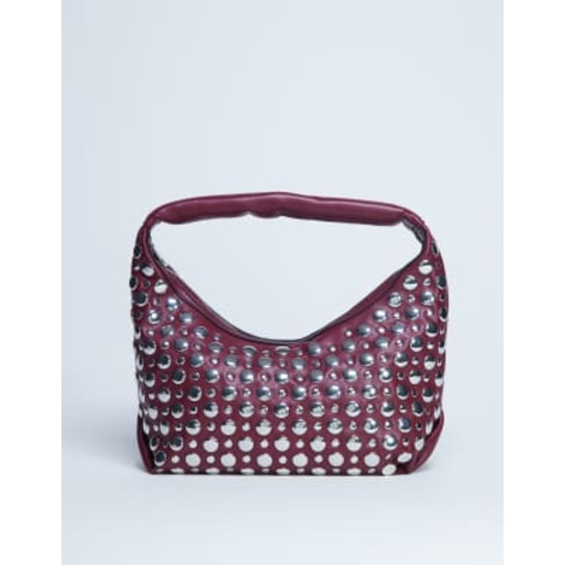 Topshop Samantha studded shoulder bag in burgundy