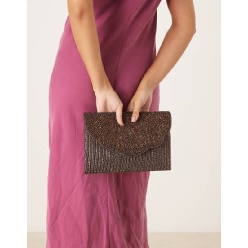 True Decadence beaded clutch bag in chocolate brown