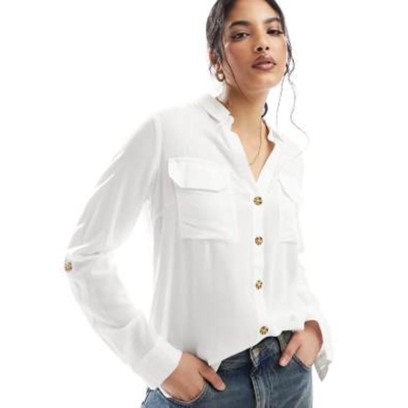 Vero Moda button down shirt with pocket detail in white