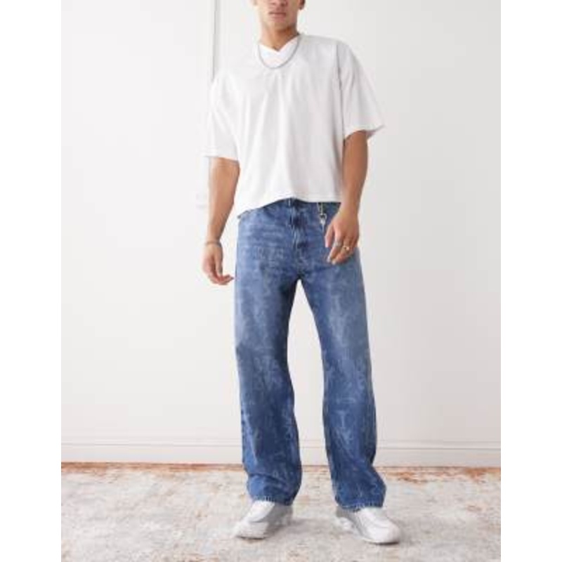 Vertere Berlin geo pattern detail baggy fit jeans in blue wash