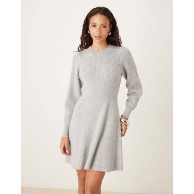AWARE knit fit and flare mini dress in gray heather
