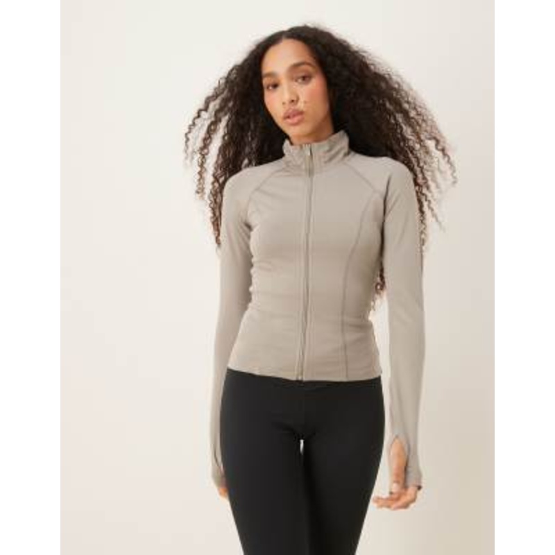 Gina Tricot Soft Touch sports seamless zip up jacket in olive gray