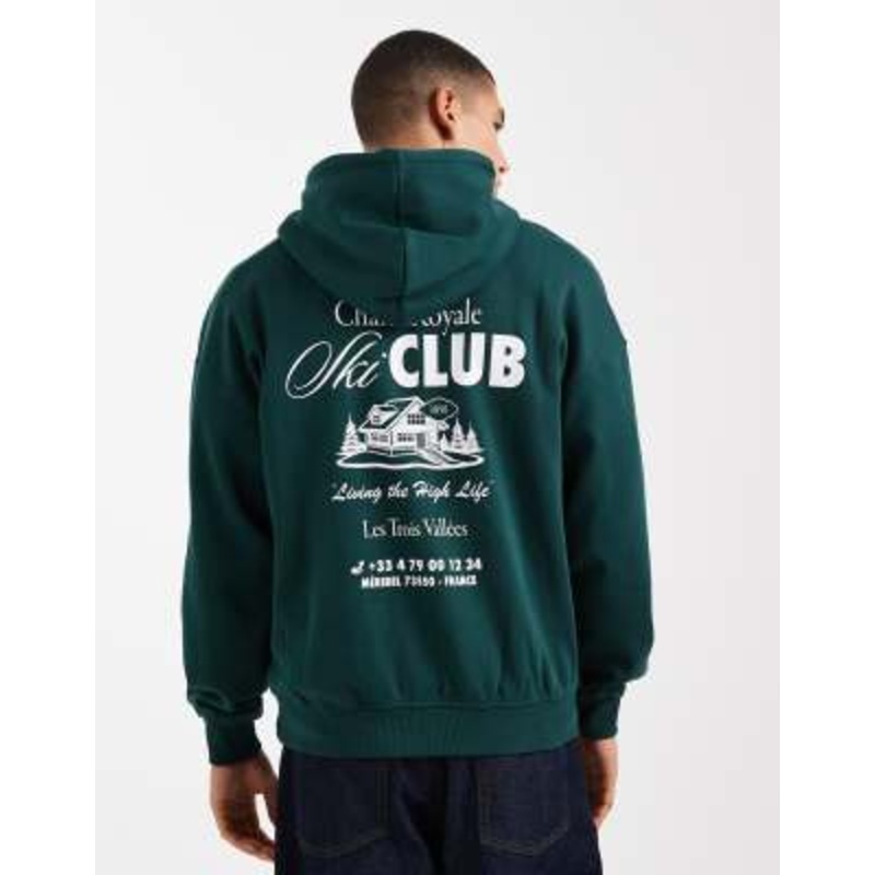 ONLY & SONS oversized fit hoodie with ski back print in dark green