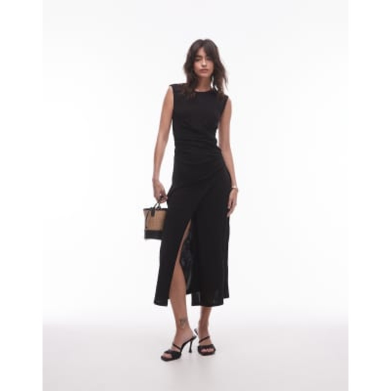 & Other Stories jersey midaxi dress with drape detail and asymmetric wrap front in black