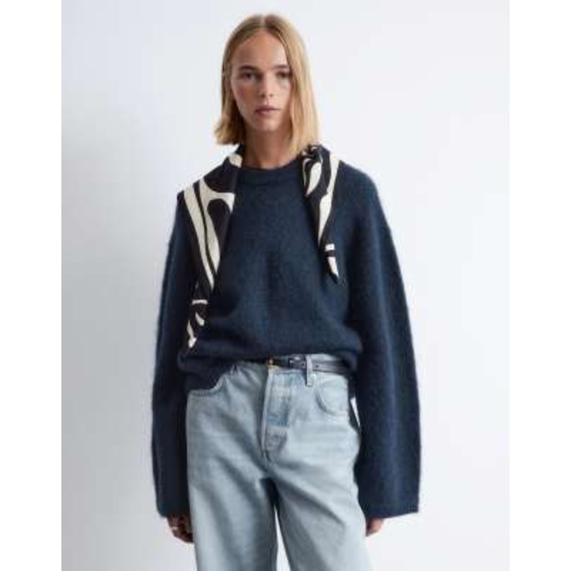 & Other Stories mohair super soft hairy knit sweater in navy blue