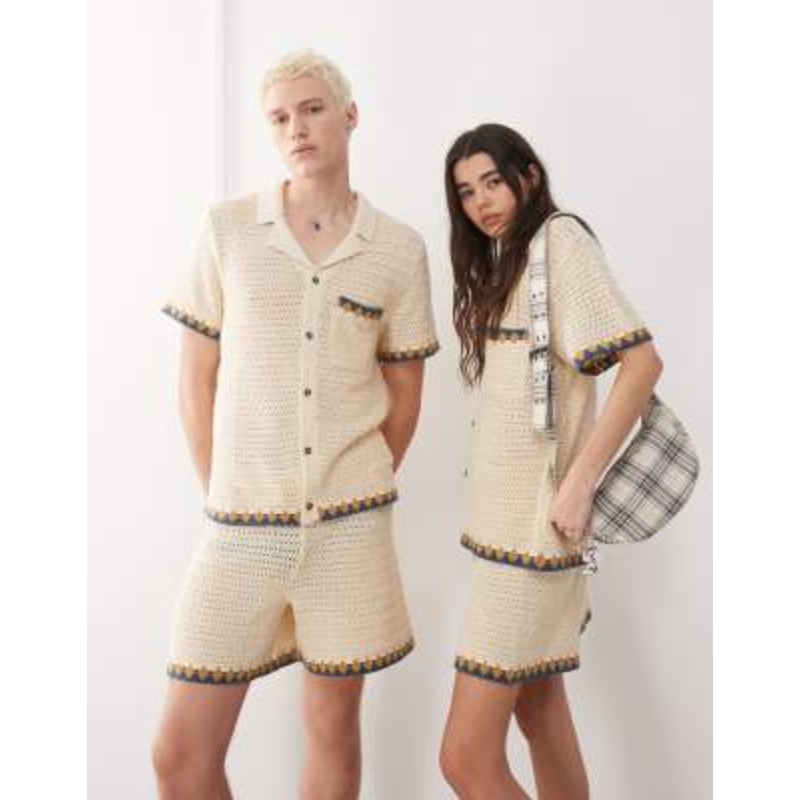 Reclaimed Vintage unisex knit set in neutral with trim