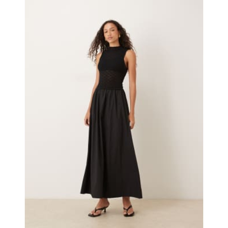 VRG GRL textured body midaxi dress in black