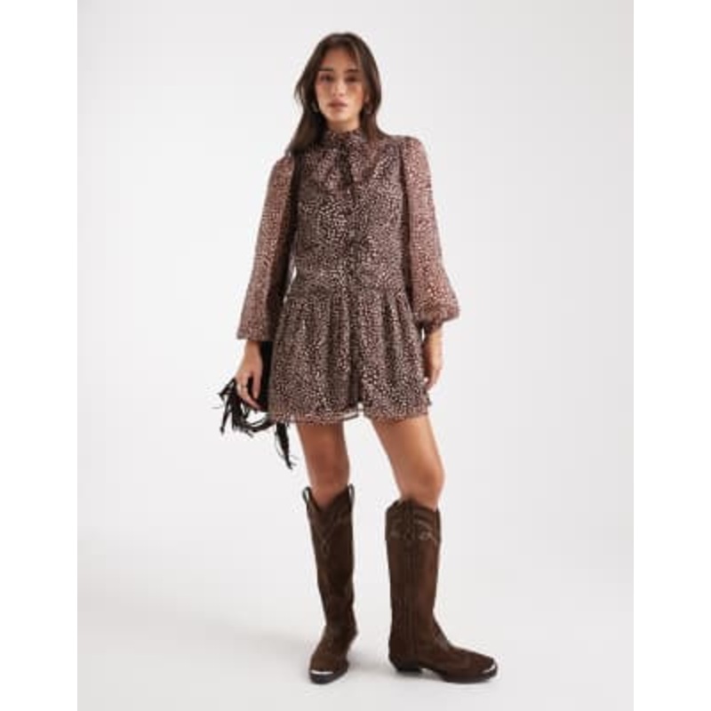 Wednesday’s Girl leopard print floaty mini dress in brown