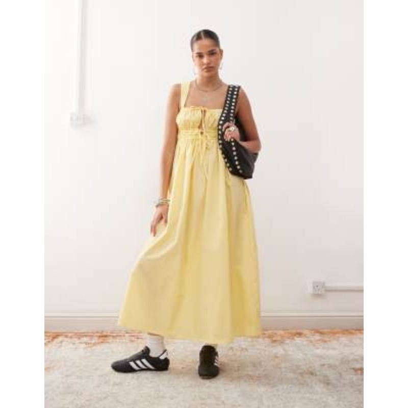 COLLUSION tie detail maxi dress in buttermilk yellow