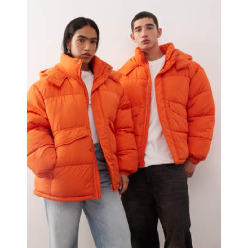 COLLUSION Unisex puffer jacket with hood in orange