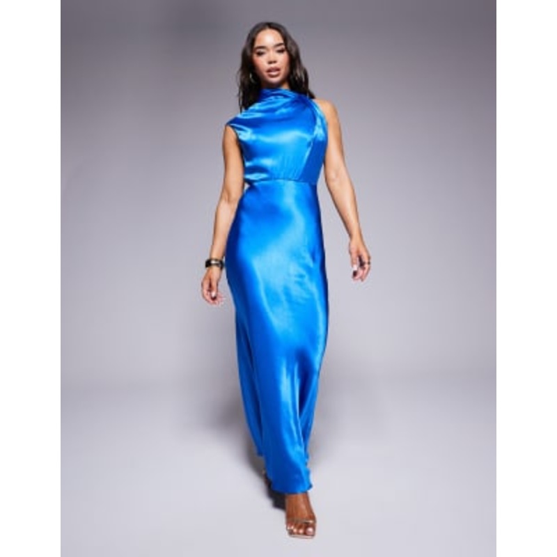 Ever New high neck satin maxi dress in blue