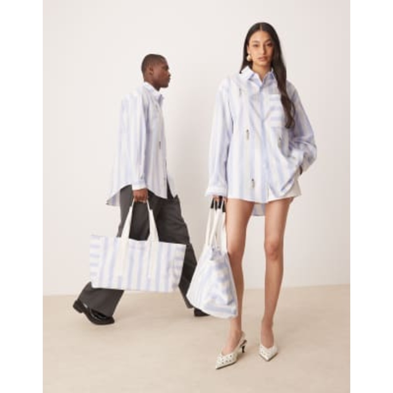 Sister Jane Unisex oversized tote bag in blue stripe – part of a set