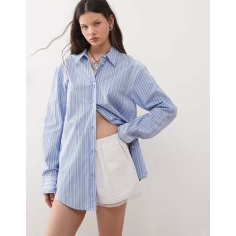 Weekday oversized shirt in mixed blue stripe