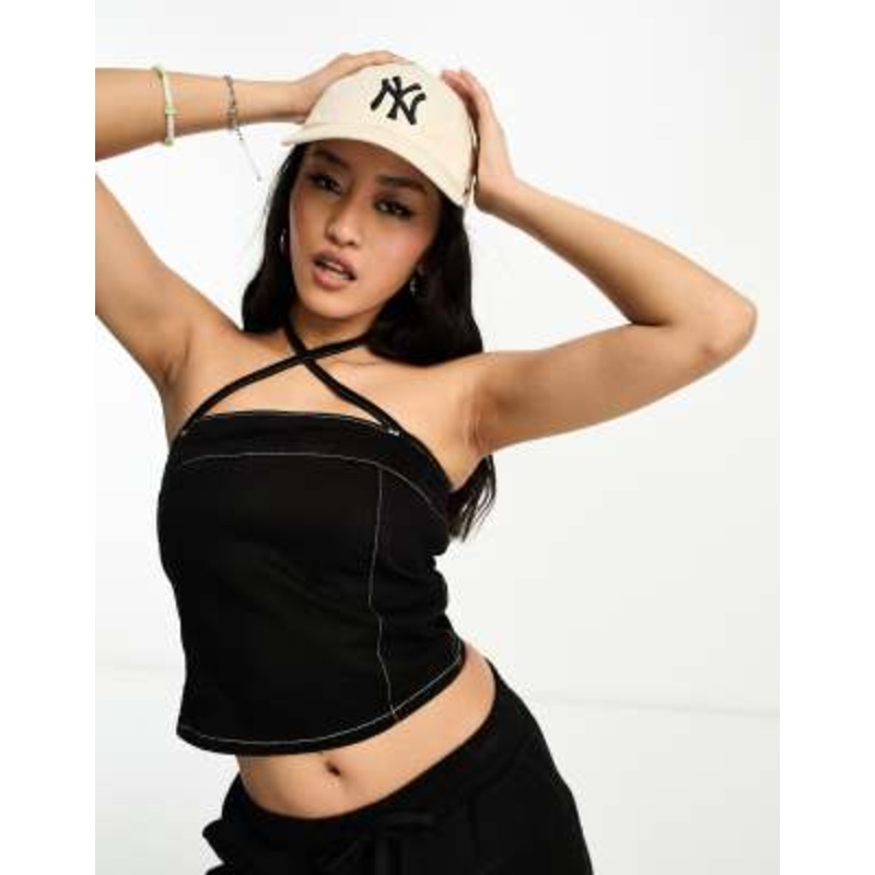 Weekday Sierra denim halter neck top in black rinse