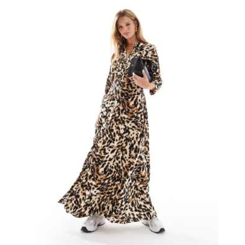 Y.A.S maxi shirt dress in black leopard print