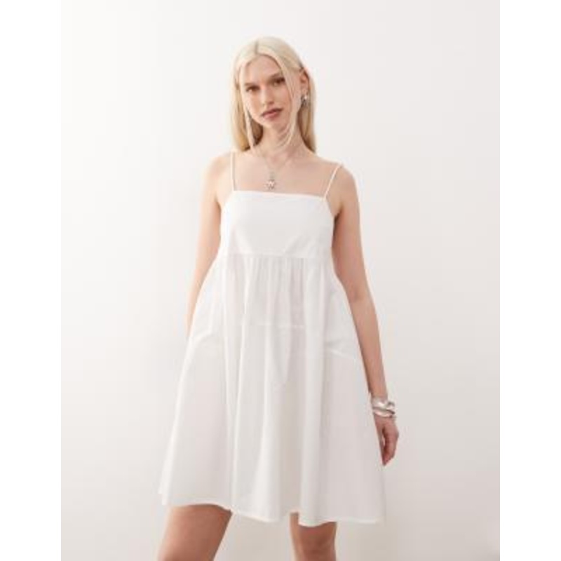 COLLUSION cami mini smock dress in white