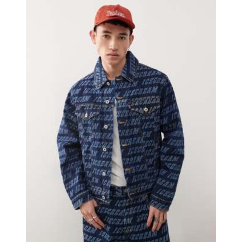ICECREAM monogram denim trucker jacket in mid wash blue – part of a set