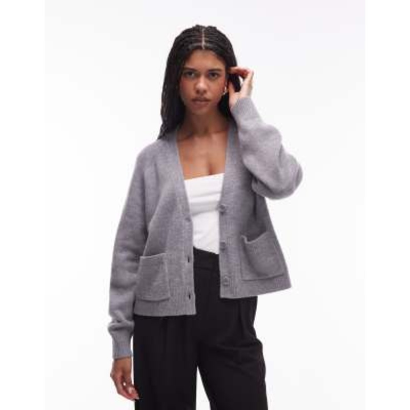 & Other Stories wool blend cardigan with patch pockets in heather gray