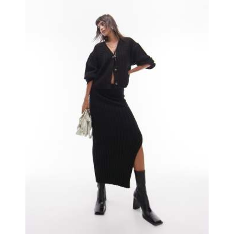 Topshop knitted premium rib skirt in black