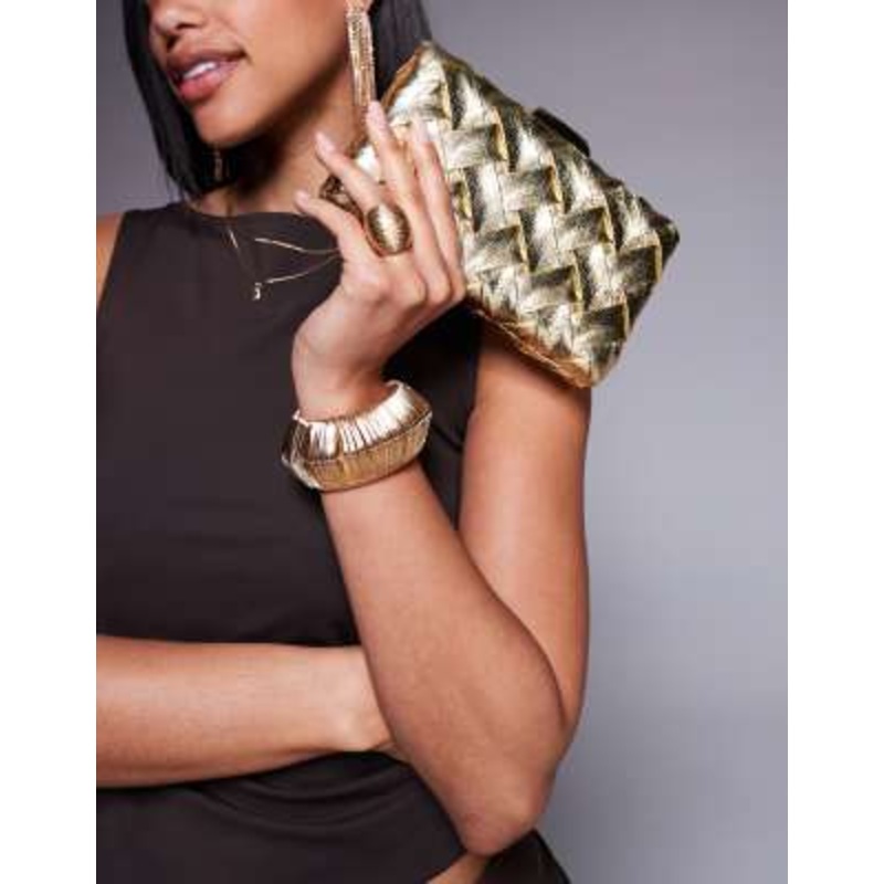 True Decadence round structured woven clutch bag in gold metallic