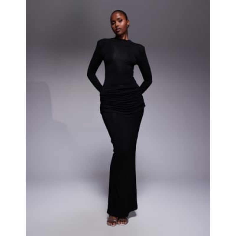 Wanderdoll Ashtin sculpting second skin drape detail maxi skirt in black – part of a set