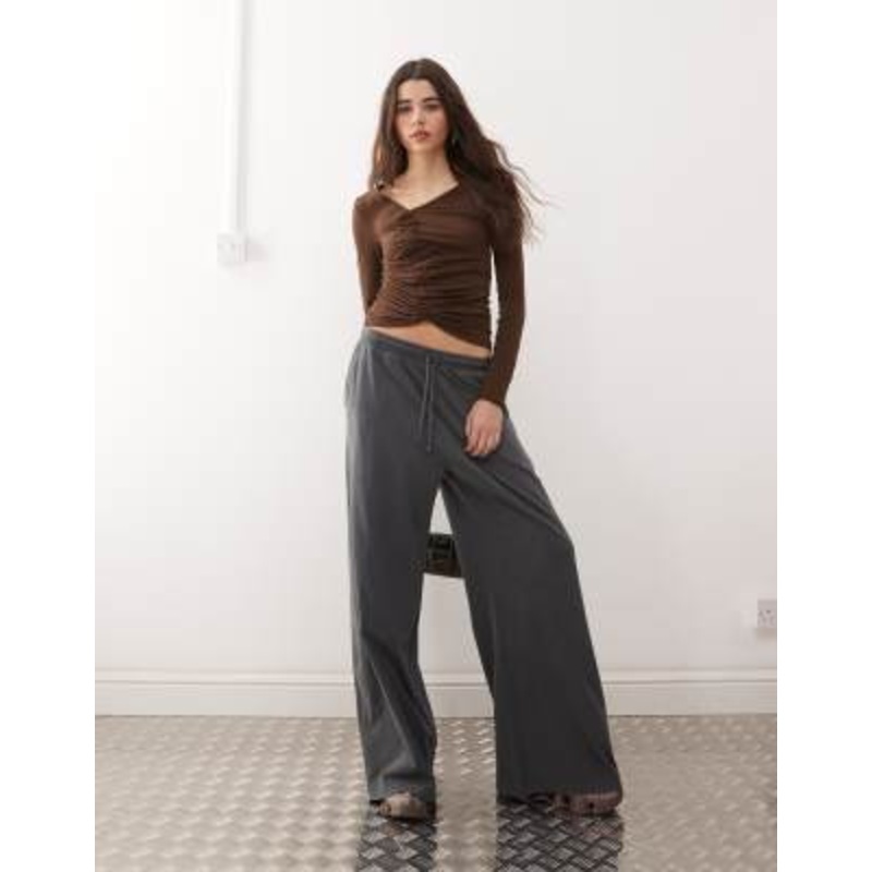 Weekday lightweight jersey wide leg sweatpants in off-black