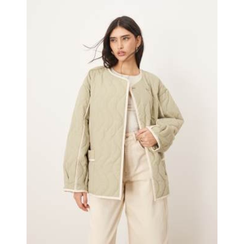 ARRANGE quilted oversized jacket with contrast trim in sage