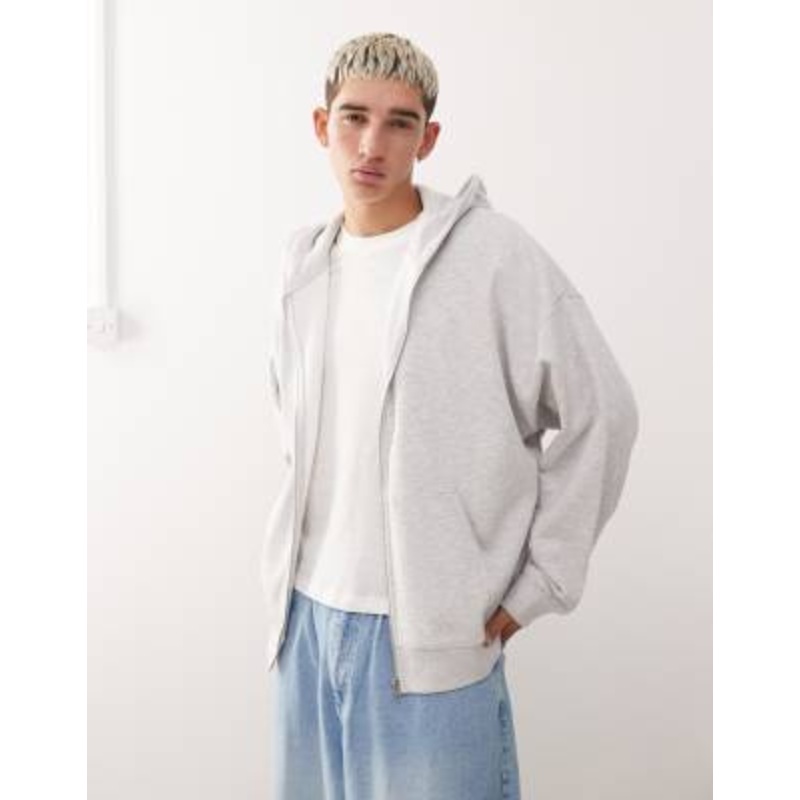 COLLUSION zip up hoodie in gray heather