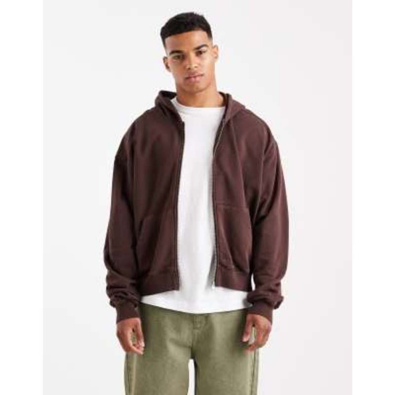 Cotton On cropped zip up hoodie in dark oak wash