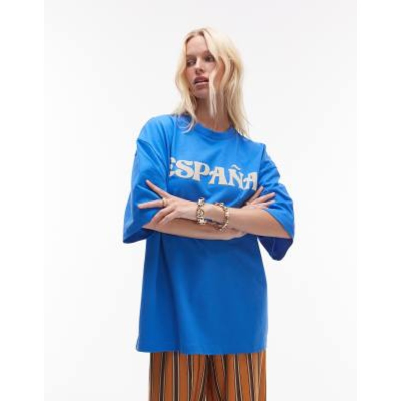 Topshop jersey graphic Espana oversized T-shirt in colbalt