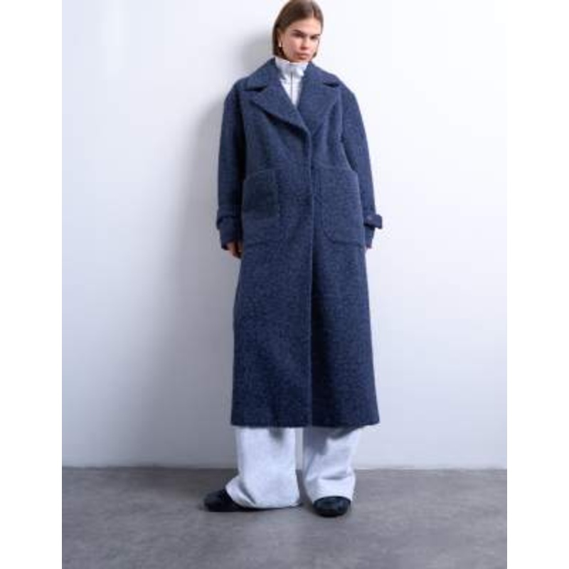 Topshop unlined soft brushed throw on longline coat in navy