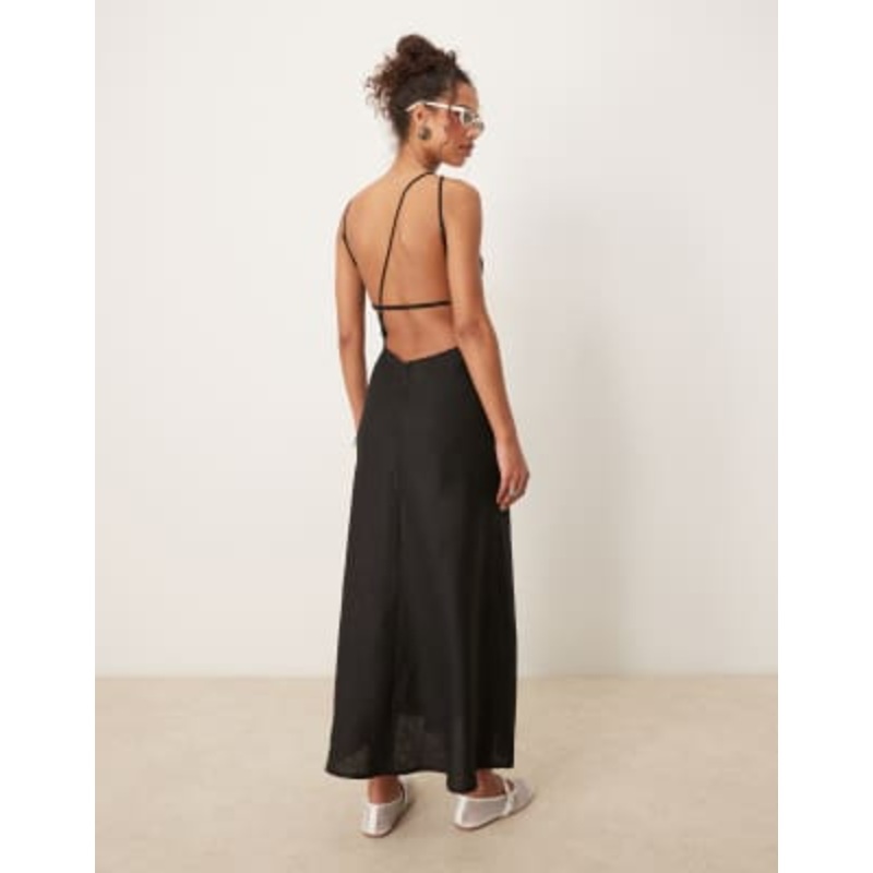 VRG GRL opal sleeveless linen maxi dress in black