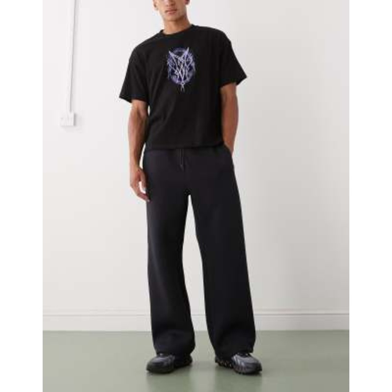 Weekday wide leg sweatpants in dark navy in scuba-style fabric