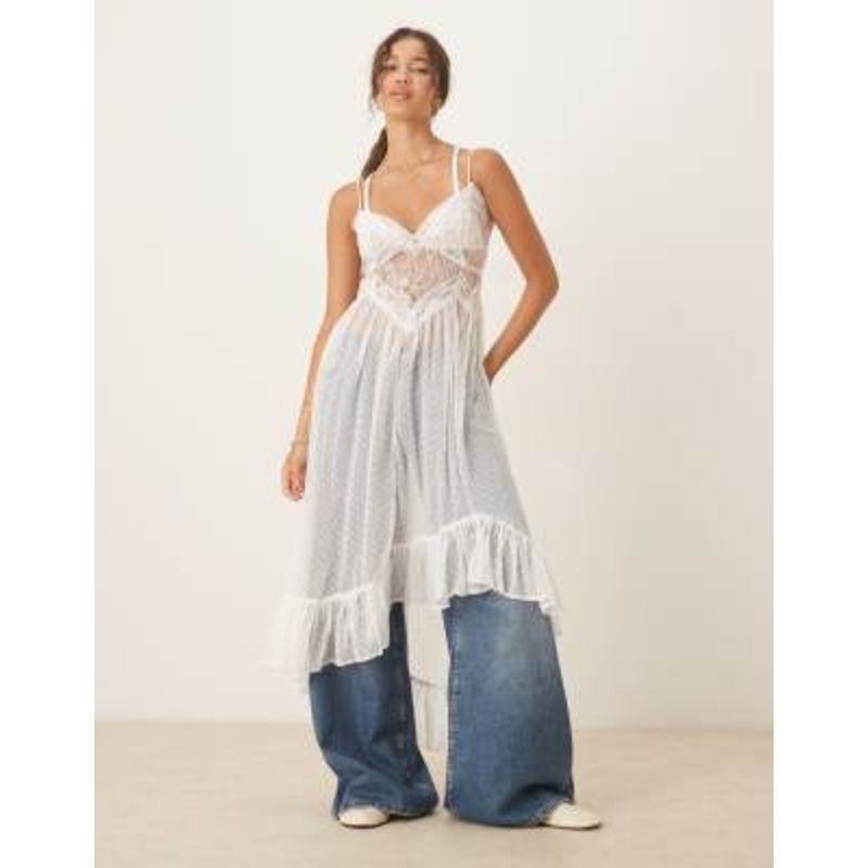 Free People light my fire sheer lace midaxi dress in clean ivory