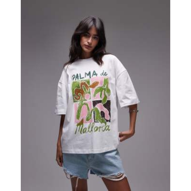 Topshop jersey graphic Palma de Mallorca oversized t-shirt in white
