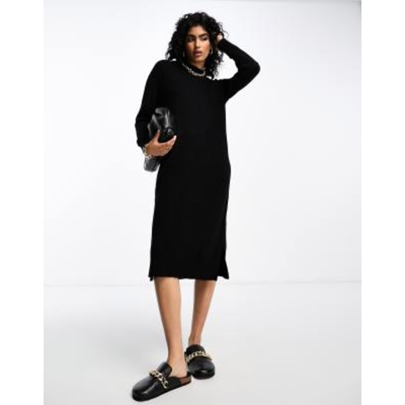 Vila high neck knit midi sweater dress in black