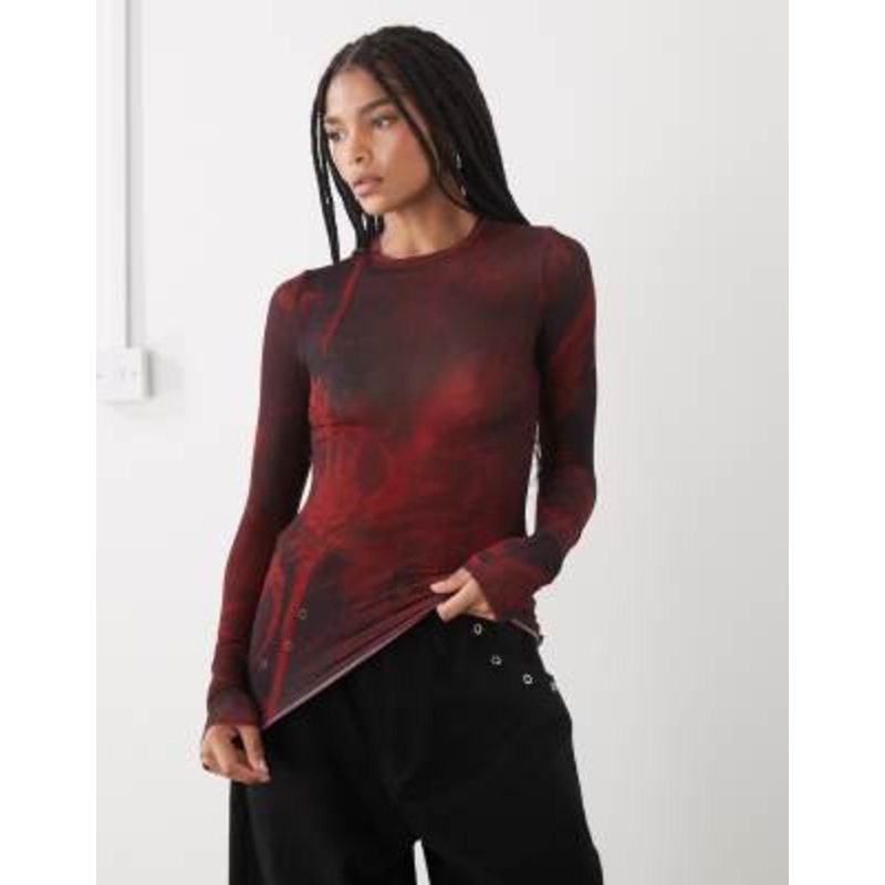 Weekday soft long sleeve top with all-over dragon graphic print in red