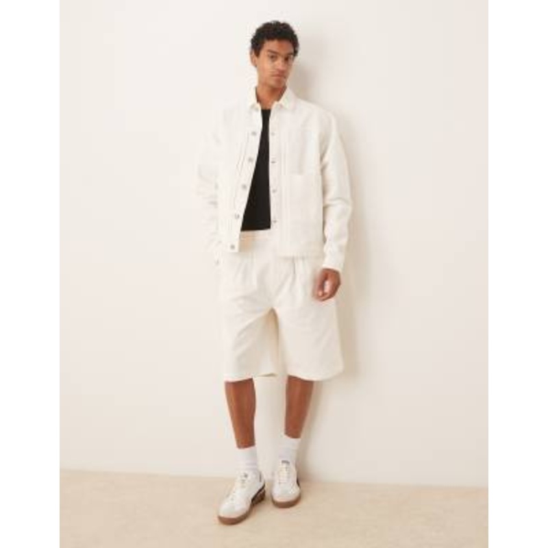 Design denim jacket and jorts set in ecru