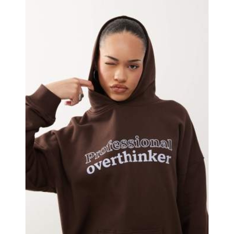Motel oversized slogan hoodie in bitter chocolate