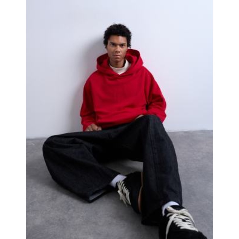 Topman oversized fit heavyweight loopback hoodie in red
