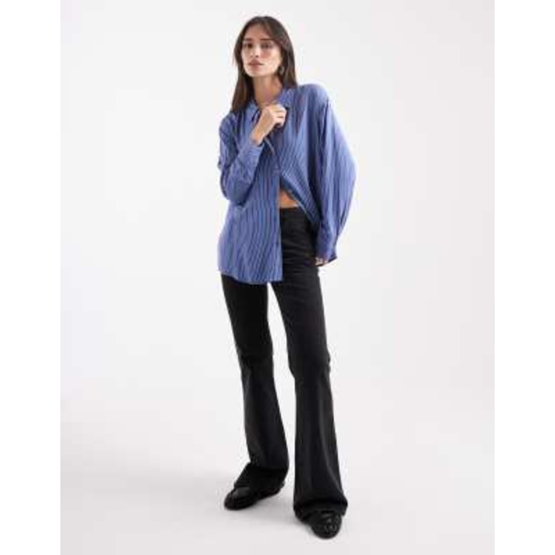 Vero Moda long sleeve shirt in mid blue and white stripes