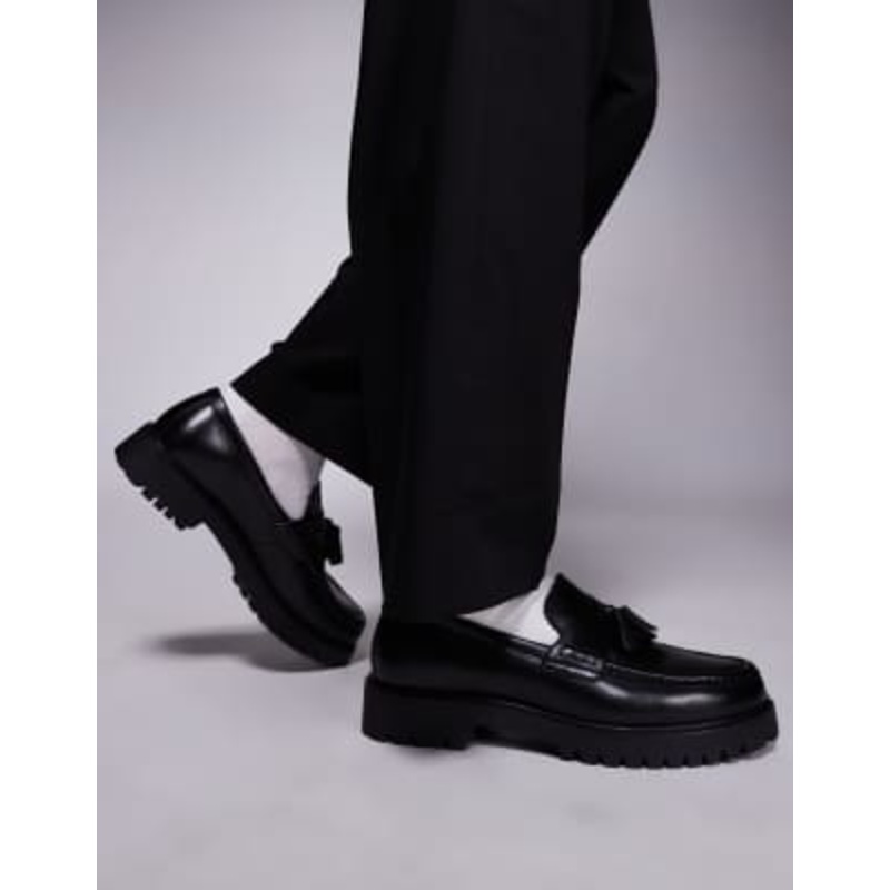 Walk London Sean tassel loafers in black leather