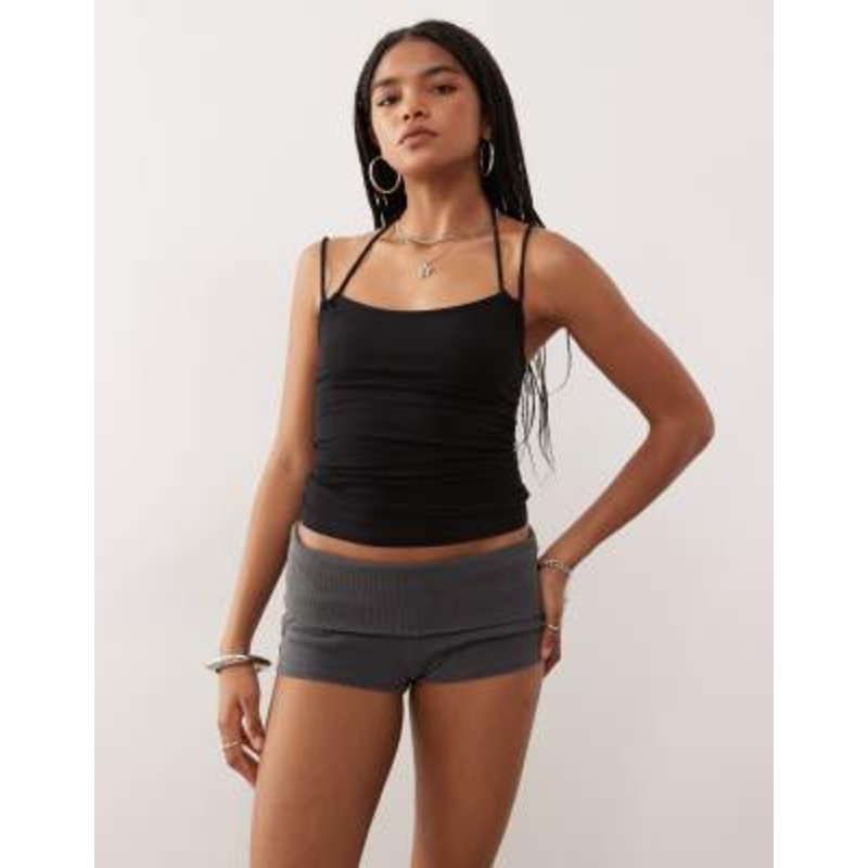 Weekday jersey ribbed hot pants with fold over waistband in washed black