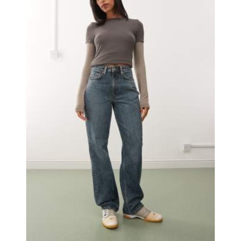 Weekday Resolute stretch high rise straight leg jeans in blue wash