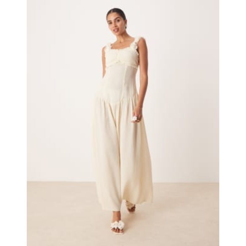 Amy Lynn drop hem maxi dress with 3d floral straps in cream