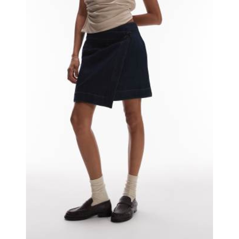 ARKET wrap detail denim mini skirt in dark wash blue