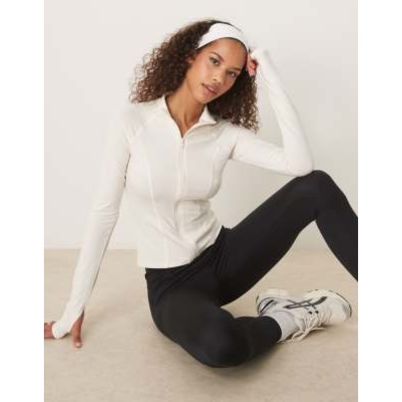 Gina Tricot Soft Touch sports seamless zip up jacket in off-white